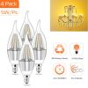 4pcs 5W E12 Candelabra Bulbs 600 LM 50W Equivalent Candle Flame Tip Light Bulb 3000K Warm White Non-Dimmable Lamp