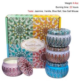Chrstmas Gifts Vintage Scented Candles Set Flower Jar Candle Fragrance Soy Wax Natural Candle With Tin Can Wedding Birthday Home (Color: Set B-4PCS)